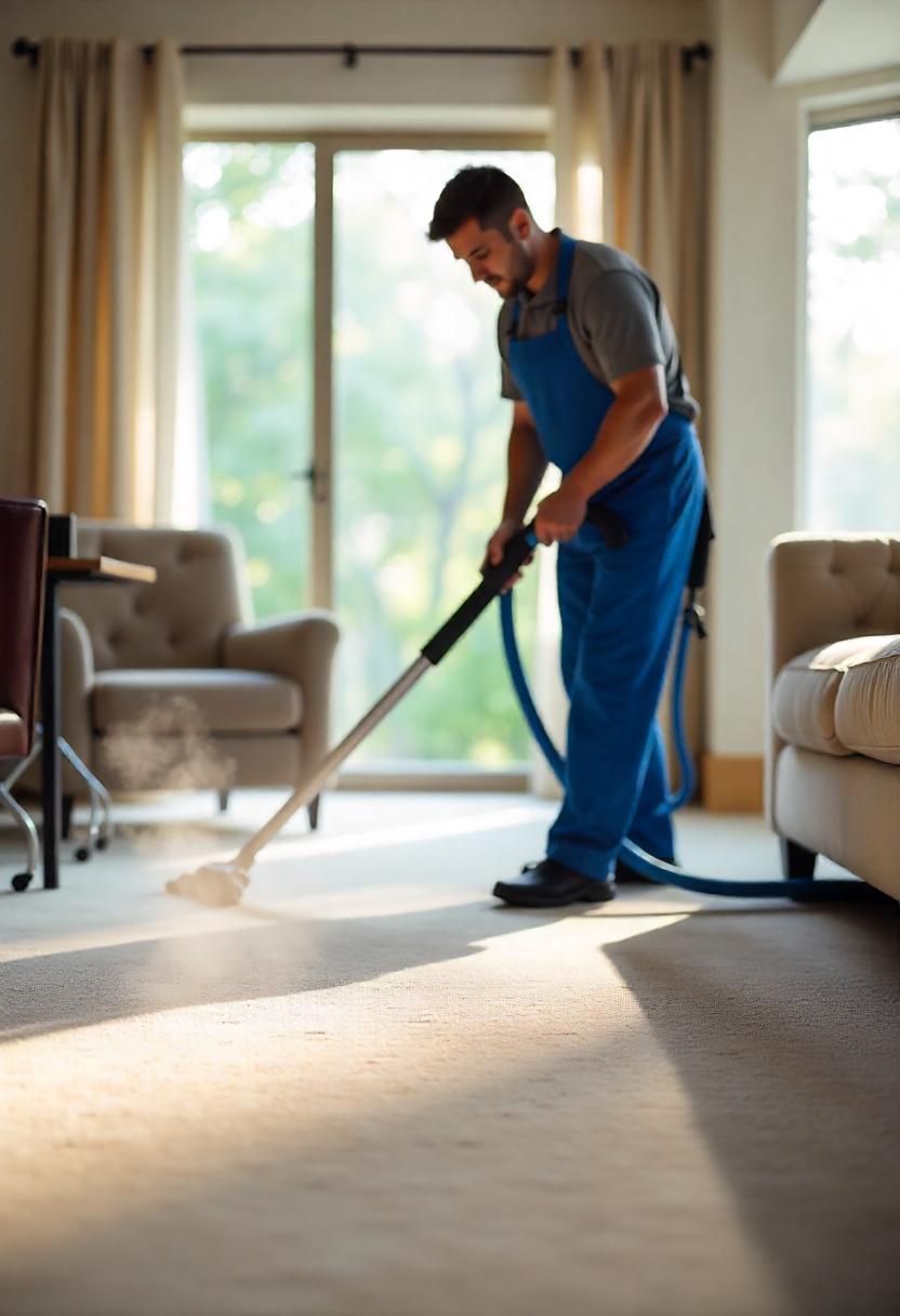 Professional technician cleaning a residential carpet in Louisville
